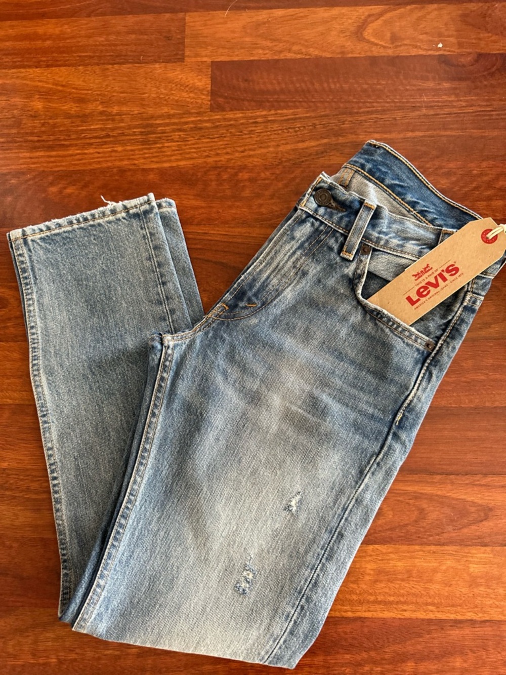 Levi's 505 Orange Tab Mid rise VTG Light Wash Straight Jeans - Picture 15 of 16